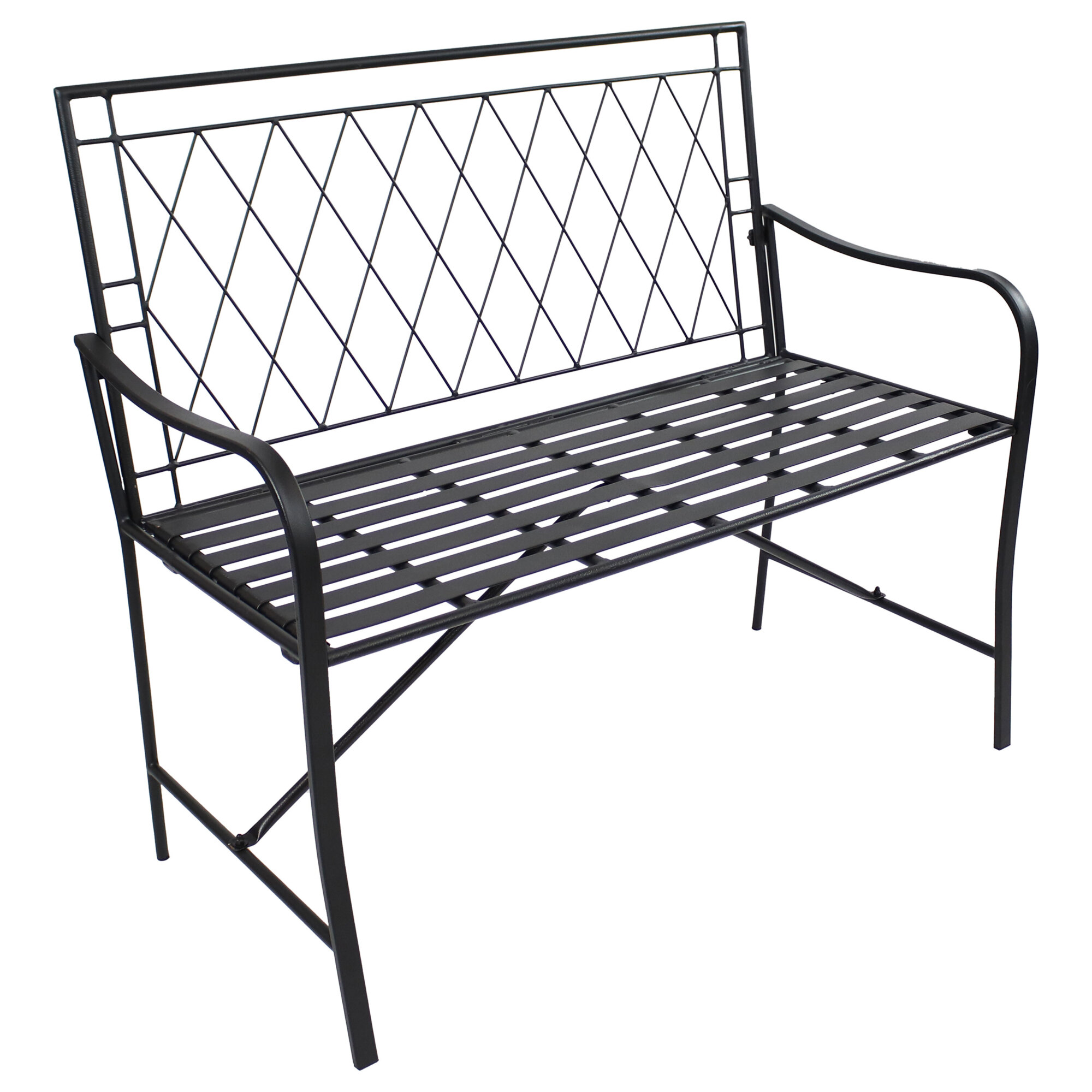 Sunnydaze Decor, Argyle Diamond Iron Patio Bench, Primary Color Black, Material Iron, Width 42.25 in, Model# CFT-710